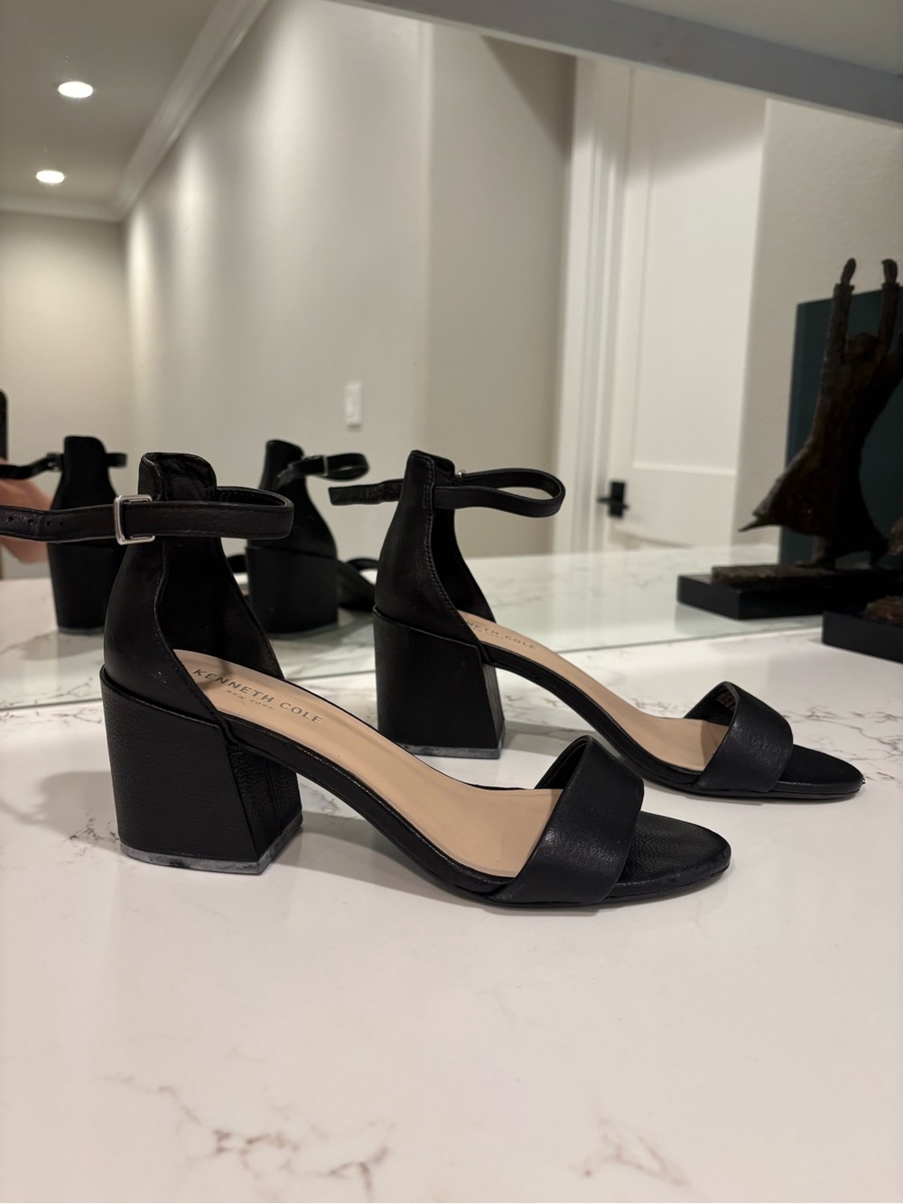 Kenneth Cole Black Block Heel Ankle Strap Sandals